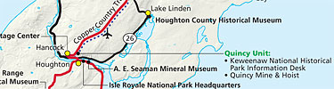 Map of Keweenaw Peninsula and Keweenaw Heritage Sites.