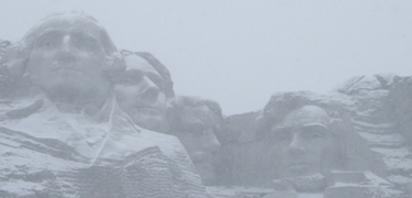 Mount Rushmore in the snow