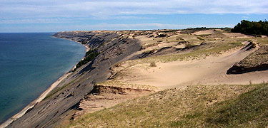 Looking east from the Log Slide, the Grand Sable Banks tower some 300 feet above Lake Superior.