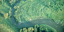 Aerial view of the winding Cuyahoga River.