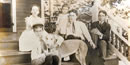 Bessie Wallace (second from right) sits on the porch with her brothers and a neighborhood friend, 1903. Credit: Truman Library.