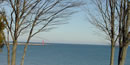 The blue waters and sky of a Lake Michigan view.