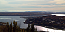 Looking out over the City of Houghton and Portage Lake towards the Huron Mountains.
