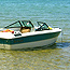 Boat anchored off Chapel Beach.