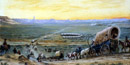 William Henry Jackson painting of pioneers approaching Chimney Rock