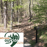 scene on a trail with park Let's Move Outside logo