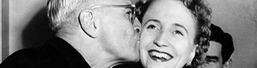 President Harry Truman kissing daughter Margaret in New York 