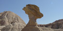 Sandstone caprock balanced atop eroding sediments, an example of a toadstool or hoodoo Sandstone caprock balanced atop eroding sediments, an example of a toadstool or hoodoo