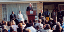 President Clinton speaks to audience in front of Daisy Bates Home NHL. President Clinton speaks to audience in front of Daisy Bates Home NHL.