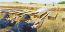 Soldiers fighting settlers along the railroad right of way south of Fort Scott Soldiers fighting settlers along the railroad right of way south of Fort Scott