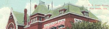 postcard detail showing top of federal courthouse building on 6th Street