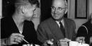 The President eats with the crew of the U. S. S. Augusta. Credit: Truman Library The President eats with the crew of the U. S. S. Augusta. Credit: Truman Library