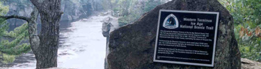 The sign marking the western end of the Ice Age Trail at Interstate State Park in Polk County.