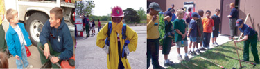 Kids in a line with fire tools