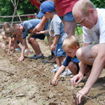 Visitors planting during a Farm Workshop