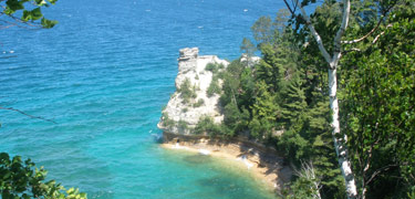 On a lovely summer day, Miners Castle is beautiful against the Caribbean blue of Lake Superior. 