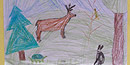 Detail from kid's artwork showing deer and trees Detail from kid's artwork showing deer and trees