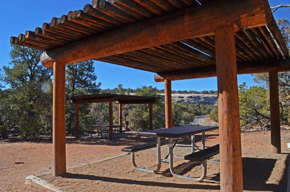 natural bridges picnic area two picnic tables covered with shade structures