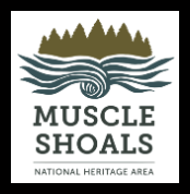 A logo stating Muscle Shoals National Heritage Area