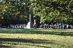 Re-enactors and guardsmen at the monument.