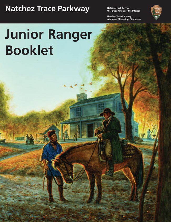 NATR_Jr Ranger Book cover showing a painting of a rider on a horse in front of a cabin.