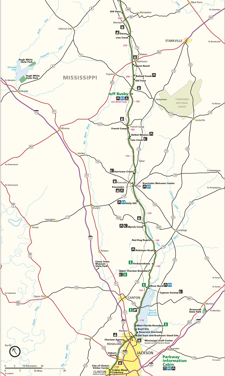 Natchez Trace Parkway Map Milepost 225-90