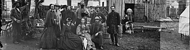Nurses and Soldiers at a Civil War hospital. Library of Congress web image.