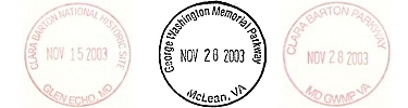 Ink imprints for Clara Barton National Historic Site, George Washington Memorial Parkway and Clara Barton Parkway