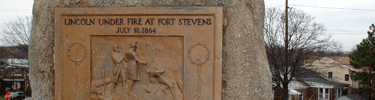 Lincoln Under Fire plaque at Fort Stevens.