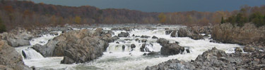 View of the falls on a stormy day at Great Falls Park