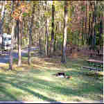 a tent and RV in the Greenbelt Park campground