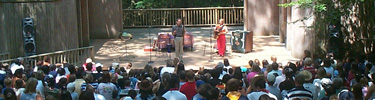The audience watches a show at the Children's Theatre-in-the-Woods.