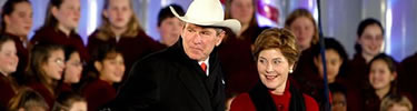 President George W. Bush and First Lady Laura Bush attended the 2002 National Christmas Tree ceremony. (White House Photographer Paul Morse)