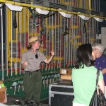 A ranger shows the fly lines of the Filene Center. A ranger shows the fly lines of the Filene Center.