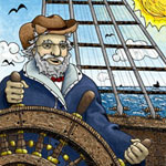 Hidden pictures illustration depicting a ship captain steering his ship.