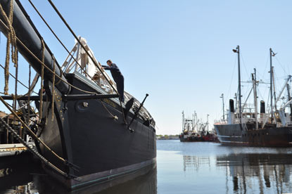 Volunteer working on the Schooner Ernestina during the 2012 Cleanup day
