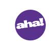 AHA! (Art, History and Architecture) Night logo. Purple spot with white lettering AHA!