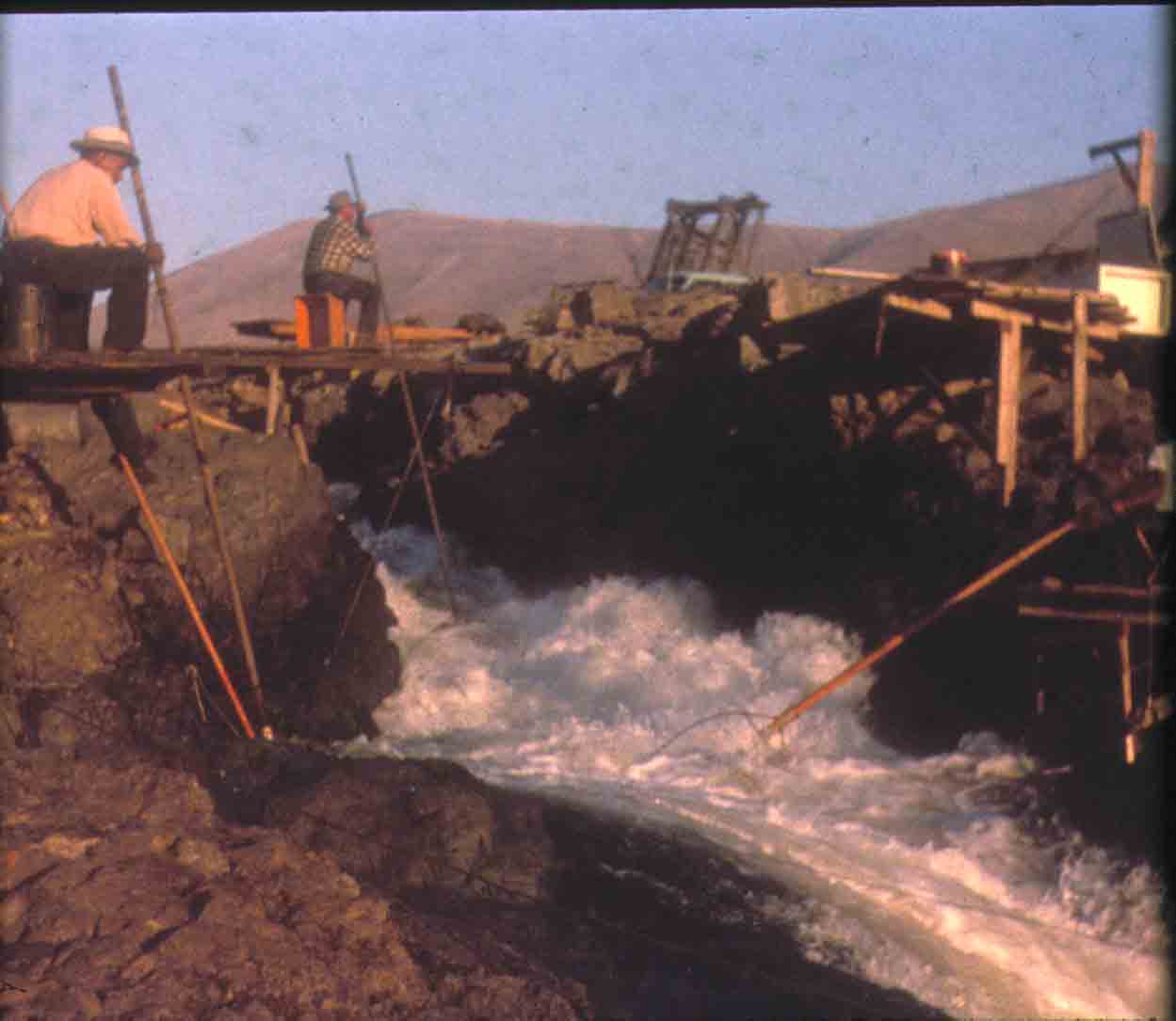 Fishermen at historic Celilo Falls, Oregon