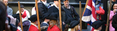 Soldiers being drilled at reenactment of Boston Massacre