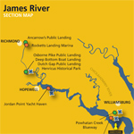 A page from the Boater's Guide shows trail access on the James River. A page from the Boater's Guide shows trail access on the James River.
