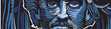 Drawing of Poe's face in blue
