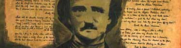 Drawing of Poe with Raven poem background