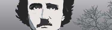 Drawing of Poe's face on gray background