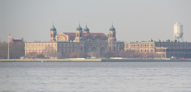 Ellis Island from across New York Harbor.