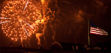 Defenders Day Fireworks illuminate the Garrison Flag.