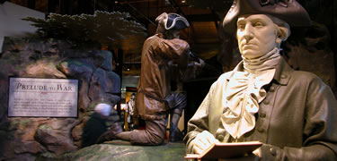 Cast Figure of George Washington. Fort Necessity/National Road Interpretive and Education Center features interactive exhibits.