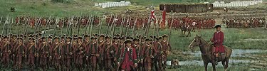 Detail of painting &quot A Charming Field for an Encounter&quot by Robert Griffing depicts opening of the battle at Fort Necessity