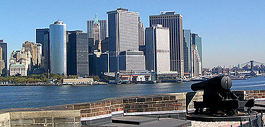 The cannon of Castle Williams on Governors Island face Manhattan and continually surprise the commuters on the Staten Island Ferry