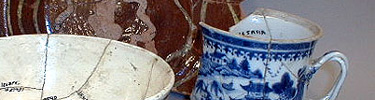 Some of the ceramics found during an archeological dig at the Narbonne House