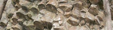 Columnar joints in greenstone that formed as an ancient lava flow cooled and hardened.